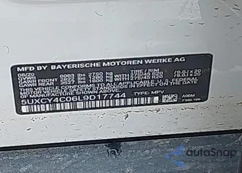 2020 BMW X6 Sdrive40I z USA, uszkodzony, nr VIN 5UXCY4C06L9D17744